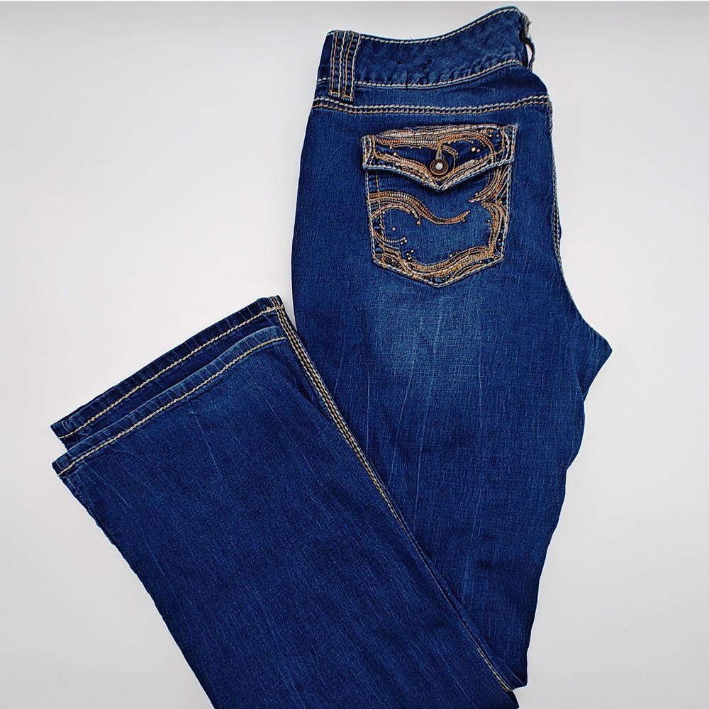 Rhythm In Blues Jeans Womens 14‎ Bootcut Flap Pocket Embellished Y2K Denim
